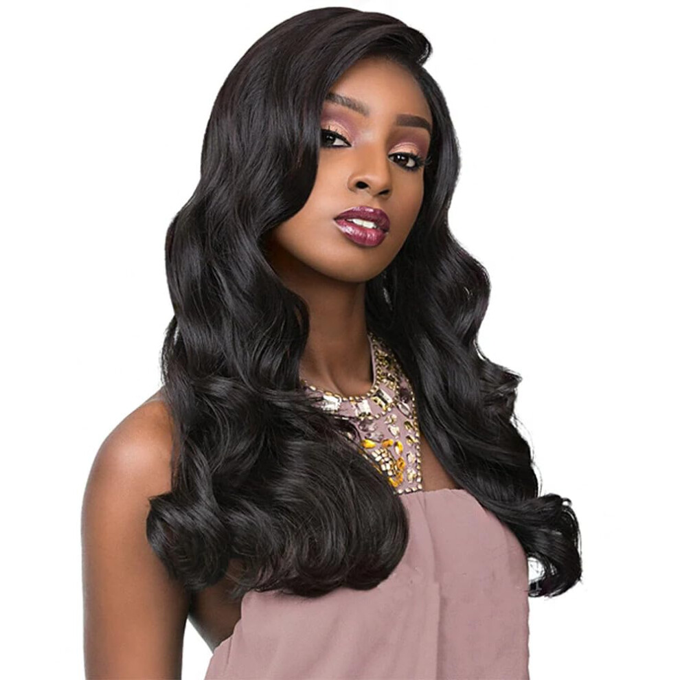 Unisex Black Pixie Body Wave 13X6 Lace Front Wig Pre Plucked Brazilian Remy Human Hair Natural Color 16 Inch