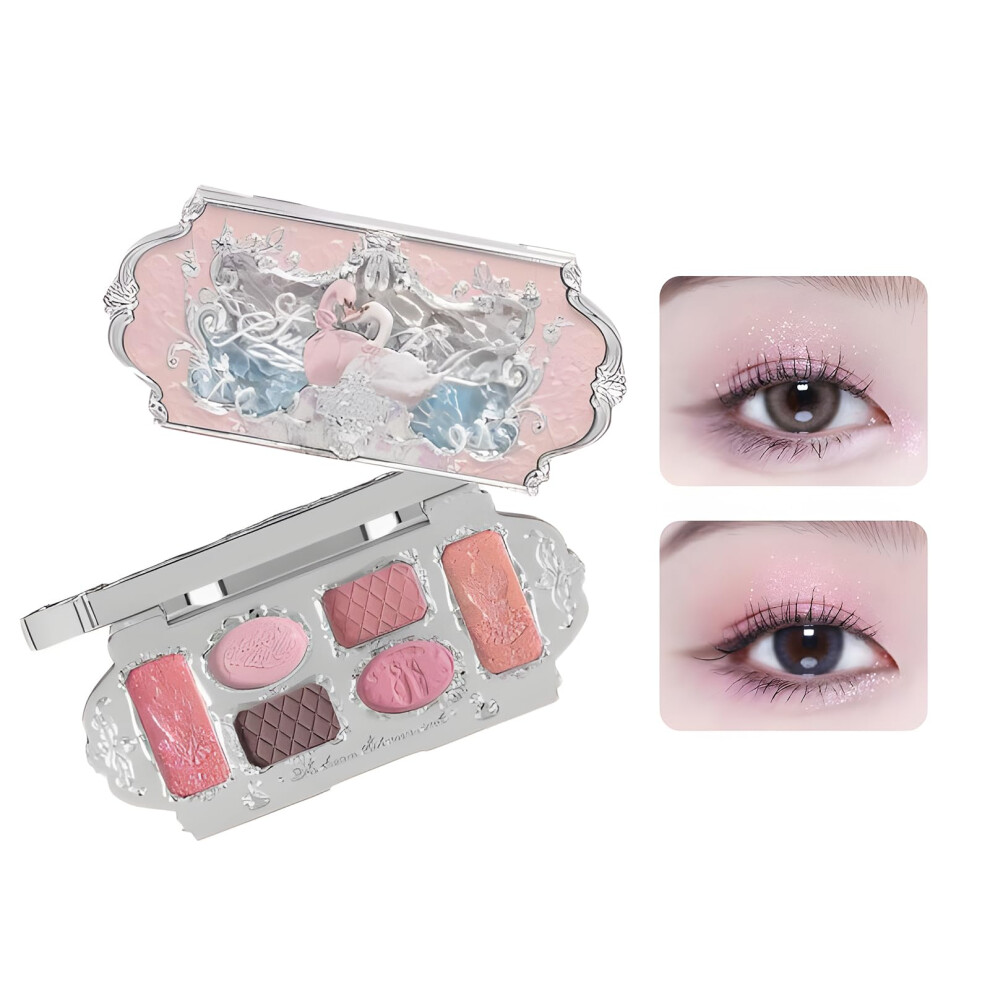 Eyeshadow Palette with Waterproof Glitter, Matte and Shimmer, LongLasting 6 Colors, Swan Design