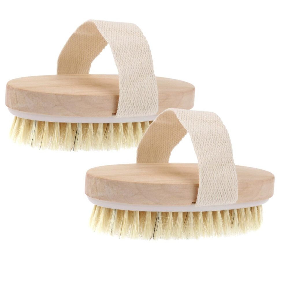 2pcs Wooden Bristle Exfoliating Body Brush with Hand Strap for Dry Brushing and Shower Use