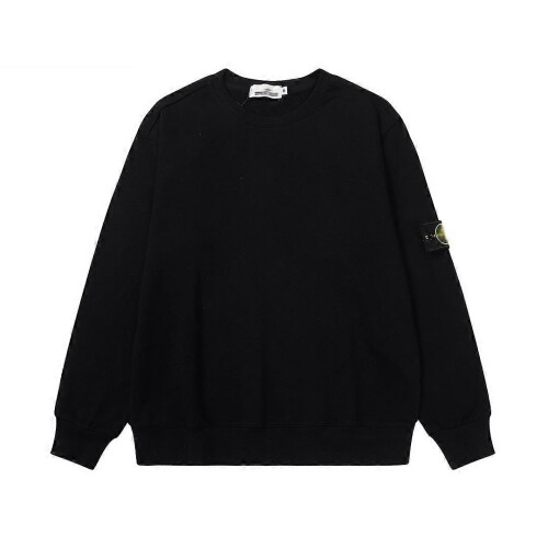 (M,black)2025 Classic Stone Correct Version Solid Color Round Neck Badge Long Sleeve Men And Women