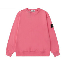 (S, rose red) 2025 Classic Stone Correct Version Solid Color Round Neck Badge Long Sleeve Men And Women