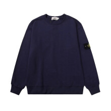 (M, navy blue) 2025 Classic Stone Correct Version Solid Color Round Neck Badge Long Sleeve Men And Women