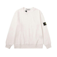(L, White) 2025 Classic Stone Correct Version Solid Color Round Neck Badge Long Sleeve Men And Women
