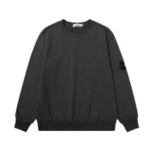 (S, dark gray) 2025 Classic Stone Correct Version Solid Color Round Neck Badge Long Sleeve Men And Women