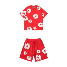 (03-red,M)2025 Summer Men's Shorts Set, Hip Hop Style,Cotton, Casual Fitness, Travel Ready,2-Piece