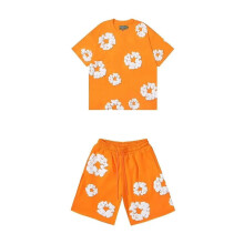 (06-Orange,L)2025 Summer Men's Shorts Set, Hip Hop Style,Cotton, Casual Fitness, Travel Ready,2-Piece