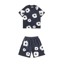 (05-dark blue,M)2025 Summer Men's Shorts Set, Hip Hop Style,Cotton, Casual Fitness, Travel Ready,2-Piece