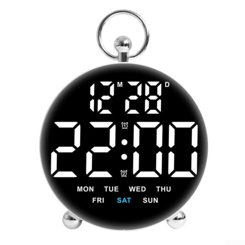 Voice Controlled Digital Alarm Clock With LED Display, Night Mode, Nap Watch Function, Temp Date Time Display, White