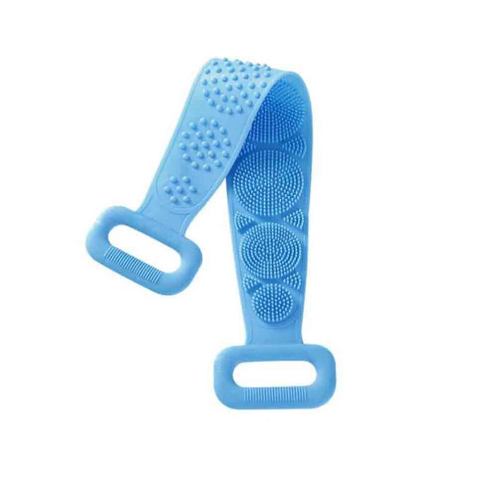Blue Silicone Back Scrubber With Dualsided Exfoliation And Massage Bristles For Shower,