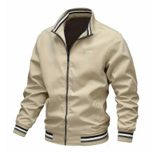 (S,LLJK03-khaki-LSKing)New Autumn Winter Men's Stand Collar Windproof Jacket,Thick Warm Striped Collar Top,Tops