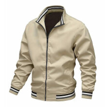(L,LLJK03-khaki)New Autumn Winter Men's Stand Collar Windproof Jacket,Thick Warm Striped Collar Top,Tops