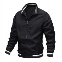 (M,LLJK03-black)New Autumn Winter Men's Stand Collar Windproof Jacket,Thick Warm Striped Collar Top,Tops