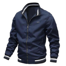 (S,LLJK03-navy-LSKing)New Autumn Winter Men's Stand Collar Windproof Jacket,Thick Warm Striped Collar Top,Tops