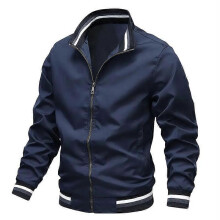 (S,LLJK03-navy)New Autumn Winter Men's Stand Collar Windproof Jacket,Thick Warm Striped Collar Top,Tops