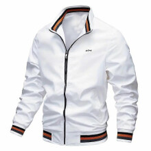 (S,LLJK03-white-LSKing)New Autumn Winter Men's Stand Collar Windproof Jacket,Thick Warm Striped Collar Top,Tops