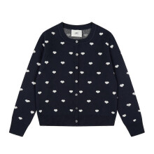 (S,navy blue white heart)Womens Autumn Winter Knitted Cardigan, Small Love Jacquard Oversized Jacket, Muse Simple Basic Top,Casual Warm Coat