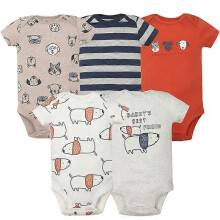 (18M, E) 5PCS/Lot Baby Boys Girls Bodysuits Cotton Short Sleeves Kids Clothes 6-24 Month Newborn Baby Clothing