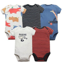 (24M, F) 5PCS/Lot Baby Boys Girls Bodysuits Cotton Short Sleeves Kids Clothes 6-24 Month Newborn Baby Clothing