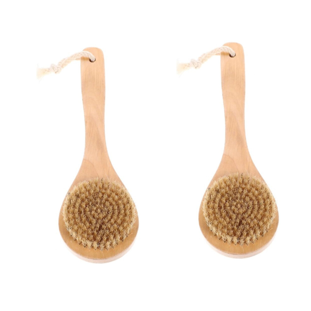 Bath Brush with Wooden Handle, 2pcs Soft Bristle Body Scrubber for Gentle Exfoliation and Back Cleaning
