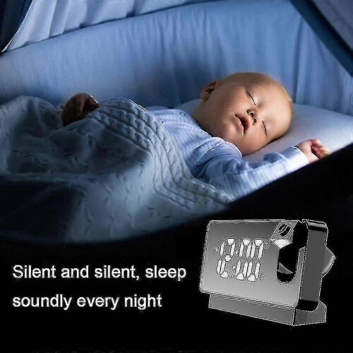 (black) Projection Alarm Clock For Bedroom, Usb Charging Large Font 180 Rotatable Projection Clock 1