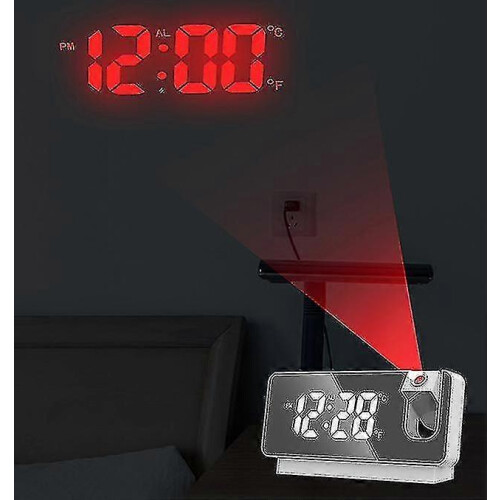 (black) Projection Alarm Clock For Bedroom, Usb Charging Large Font 180 Rotatable Projection Clock 2