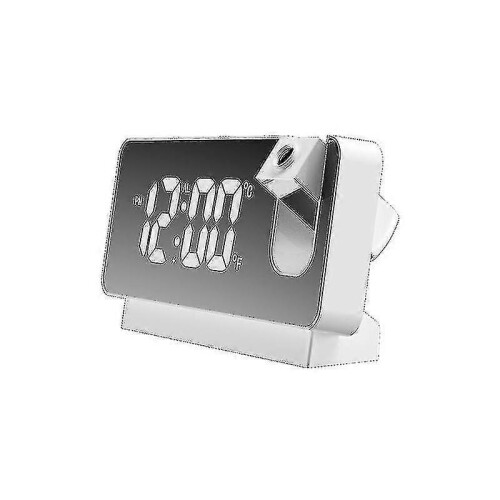 (white) Projection Alarm Clock For Bedroom, Usb Charging Large Font 180 Rotatable Projection Clock