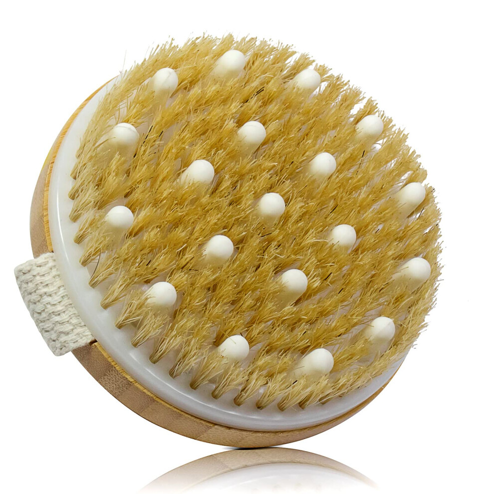 Bamboo Dry Body Brush for Exfoliating and Circulation with Soft and Stiff Bristles