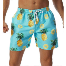 (KD16048,XL)Mens Beach Shorts,3D Pineapple Print,Surf Swim Trunks,Hawaiian Style Shorts,Fruit Graphic Casual,Quick Dry Swimwear