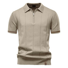 (EUR XL 85-95kg,PSD8037-Beige)Men's Zipper Sport Polo Shirt,Slim Fit Quick-Dry Short Sleeve,Casual Business Shirt,Tee Shirt