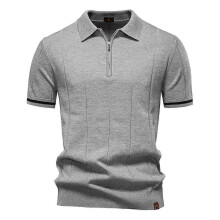 (EUR S 55-65kg,PSD8037-Lgray)Men's Zipper Sport Polo Shirt,Slim Fit Quick-Dry Short Sleeve,Casual Business Shirt,Tee Shirt