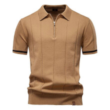 (EUR XL 85-95kg,PSD8037-camel)Men's Zipper Sport Polo Shirt,Slim Fit Quick-Dry Short Sleeve,Casual Business Shirt,Tee Shirt