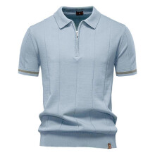 (EUR M 65-75kg,PSD8037-LightBlue)Men's Zipper Sport Polo Shirt,Slim Fit Quick-Dry Short Sleeve,Casual Business Shirt,Tee Shirt