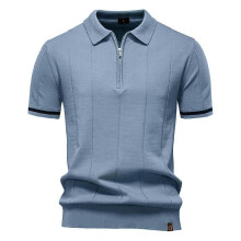 (EUR XXL 95-105kg,PSD8037-SeaBlue)Men's Zipper Sport Polo Shirt,Slim Fit Quick-Dry Short Sleeve,Casual Business Shirt,Tee Shirt