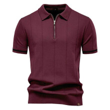 (EUR S 55-65kg,PSD8037-Wine)Men's Zipper Sport Polo Shirt,Slim Fit Quick-Dry Short Sleeve,Casual Business Shirt,Tee Shirt