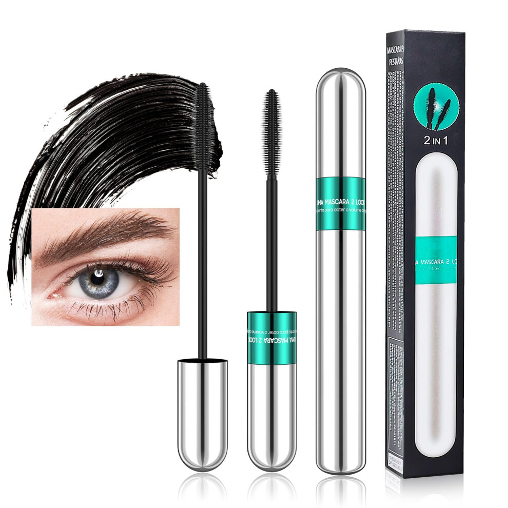 Waterproof Volumizing Mascara with Dual Brush 4D Fibers, LongLasting Curl for Dramatic Lashes