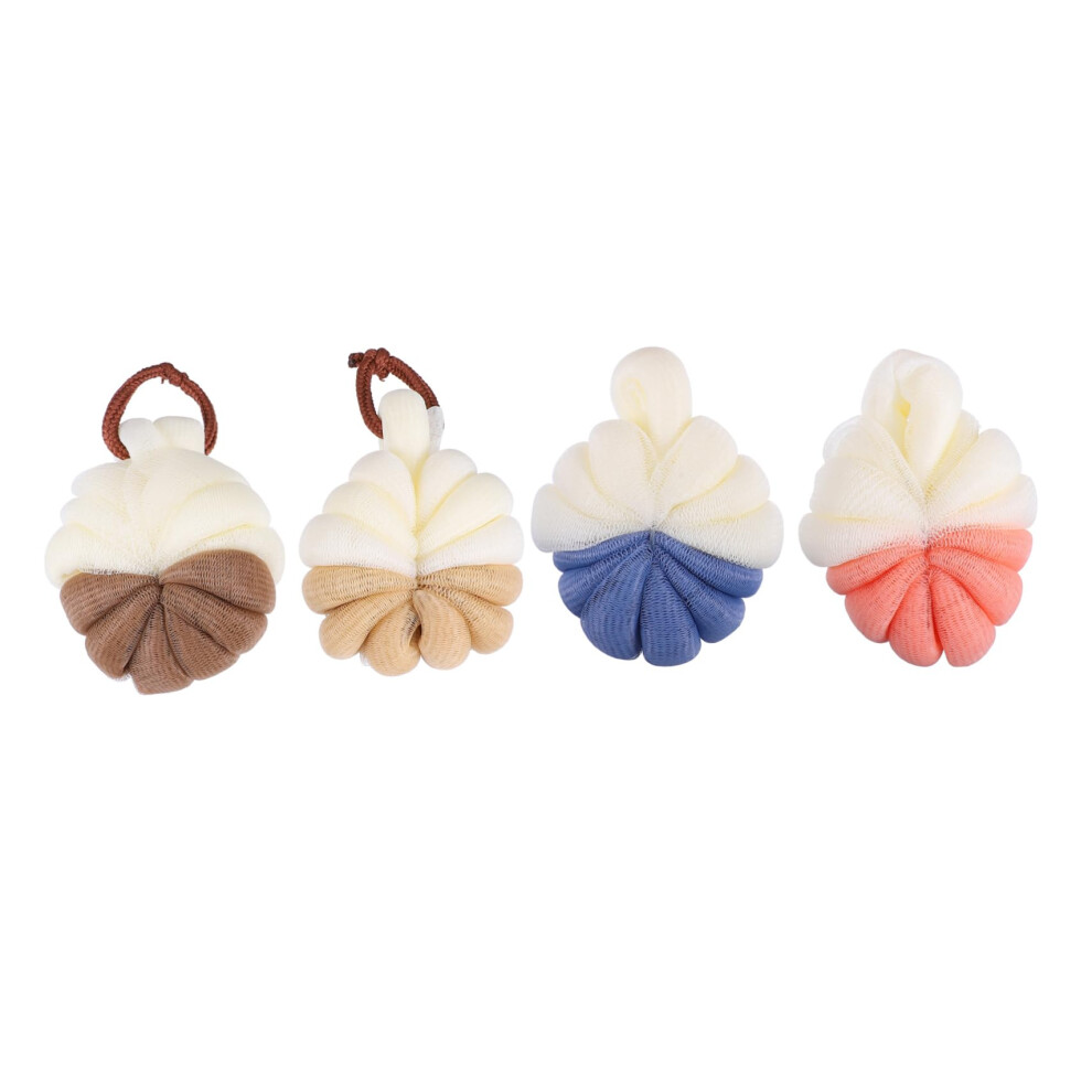 Bath Loofah Shower Pouf 4pcs Exfoliating Mesh Body Scrubber with Hanging Rope for Home Travel