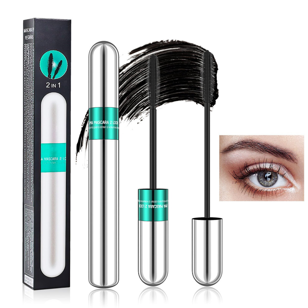 Black Waterproof Lengthening Mascara 2In1 Curling And Volumizing Smudgeproof For Dramatic Lashes