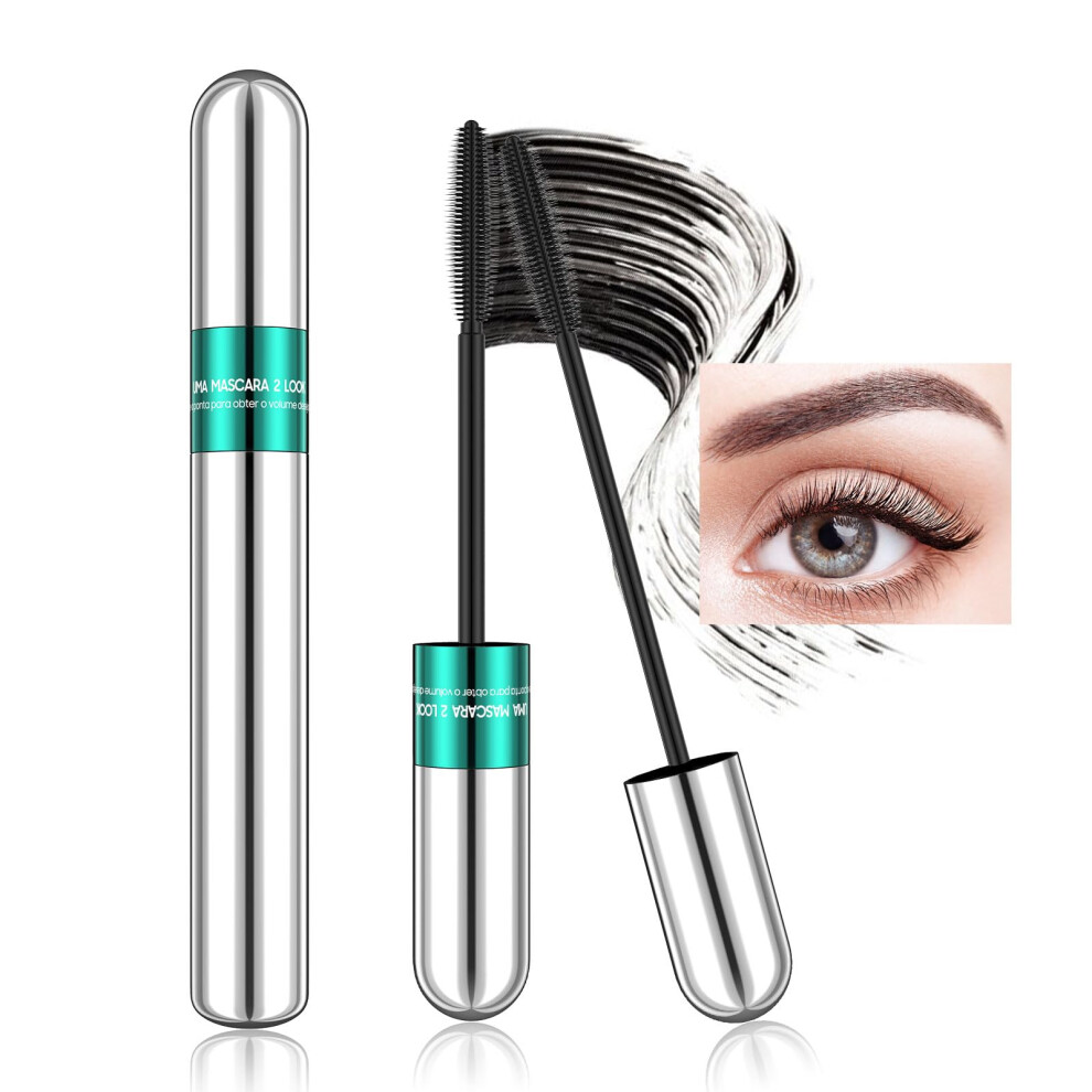 Waterproof Mascara Black 4D Silk Fiber Lash Extensions 24H Hold Dual Brush Vegan Cruelty