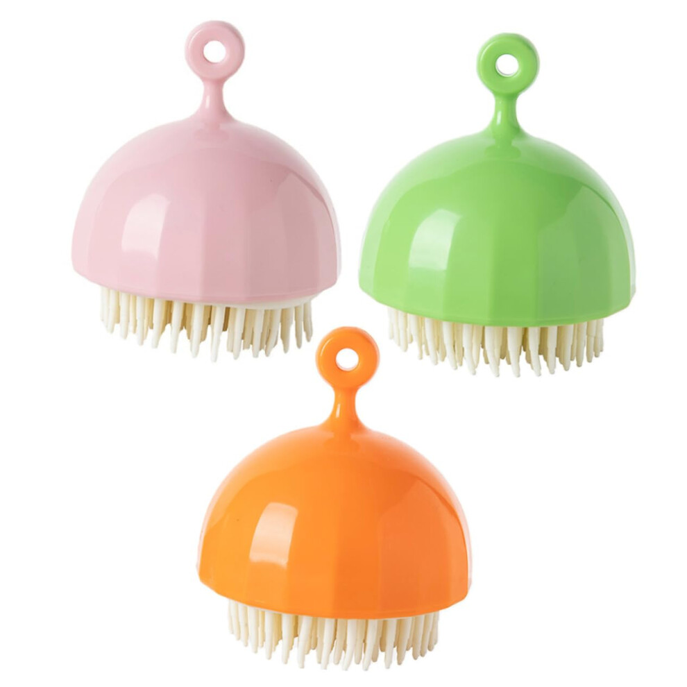 Orange/Green 3Pcs Silicone Bath Brush Shower Scrubber With Soft Bristles For Gentle Exfoliation And Scalp Care