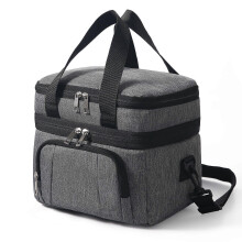 (Gray) Double Insulated Lunch Bag Layer Portable Thermal Lunch Box Waterproof Picnic Heat Insulating Bag with Adjustable Strap