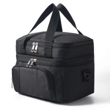(Black) Double Insulated Lunch Bag Layer Portable Thermal Lunch Box Waterproof Picnic Heat Insulating Bag with Adjustable Strap