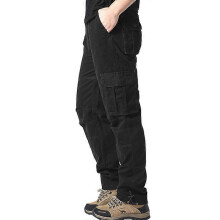 (5XL 110-120kg, MST Black) Large Pocket Loose Overalls Men's Outdoor Sports Jogging Tactical Pants Elastic Waist Pure Cotton Casual Work Pants
