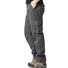 (M 50-60kg, MST Grey) Large Pocket Loose Overalls Men's Outdoor Sports Jogging Tactical Pants Elastic Waist Pure Cotton Casual Work Pants