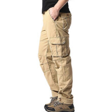 (M 50-60kg, MST khaki) Large Pocket Loose Overalls Men's Outdoor Sports Jogging Tactical Pants Elastic Waist Pure Cotton Casual Work Pants