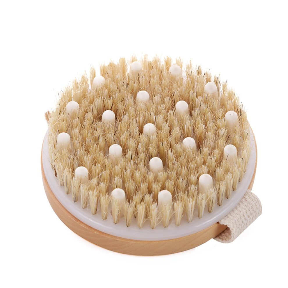 Beige Dry Body Brush For Lymphatic Drainage, Cellulite Reduction And Exfoliation With Massage Nodes