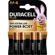 Duracell AA Plus Alkaline 150% Extra Life Power Boost 1.5V 4 Pack