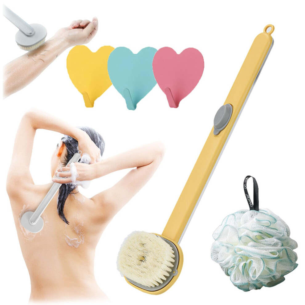 Bath Body Brush with Long Handle and Soap Dispenser for Back Scrubbing and Deep Cleansing