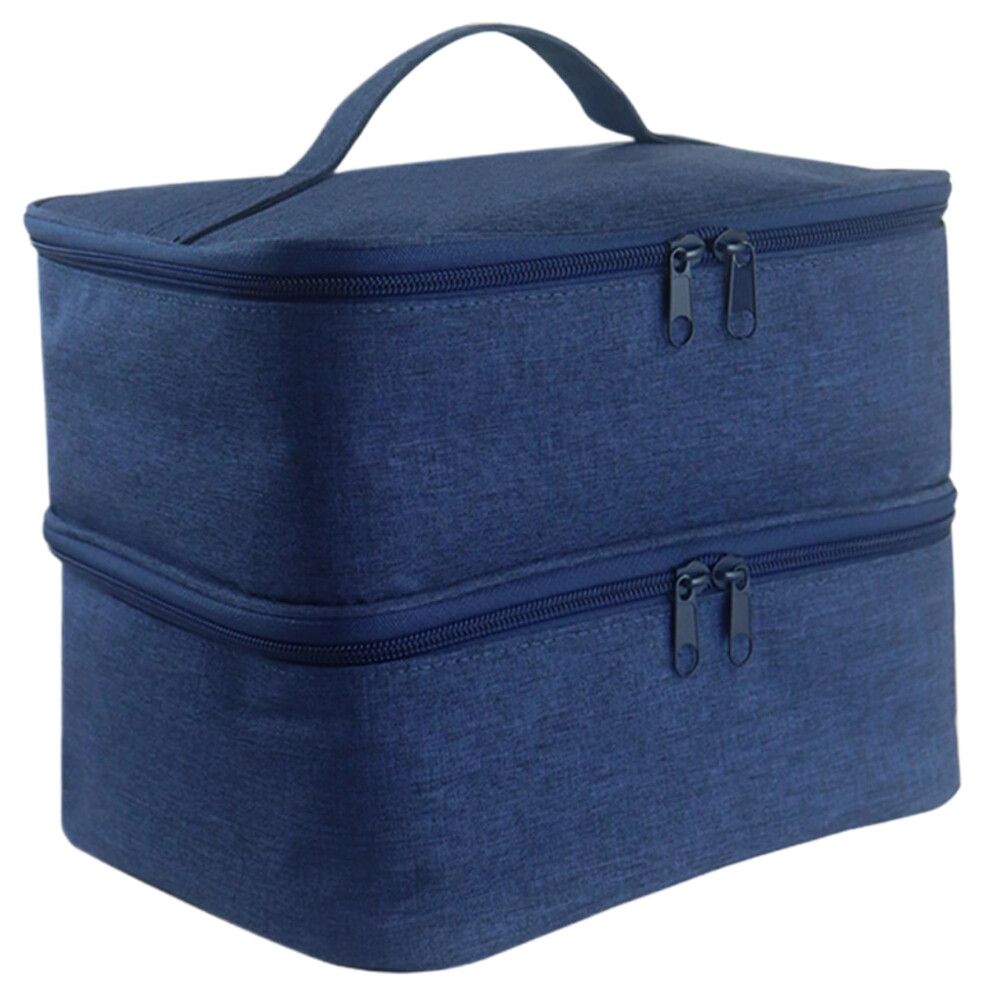 Blue Nail Polish Organizer Case, Duallayer 30 Bottle Holder With Eva Compartments,