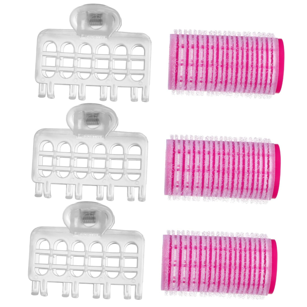 Self Grip Hair Curlers Set 6pcs Pink Heat Rollers for Long and Short Hair Styling
