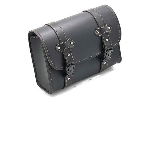 Motorcycle Tail Bag For Chopper, Bobber, Cruiser, PU Leather Front Fork Tail Saddle Bag, Black